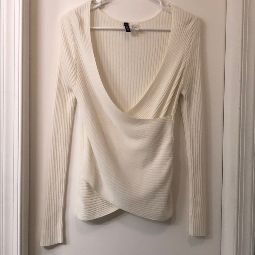 H&M Ivory Ribbed Long Sleeved Criss Cross Sweater